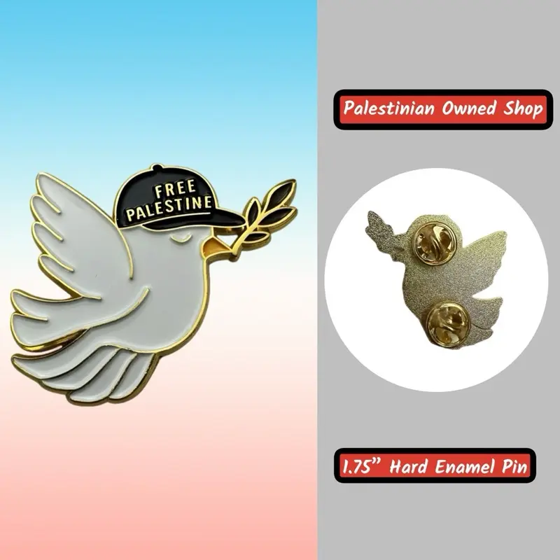Free Palestine Dove Enamel Pin – Cap & Olive Branch