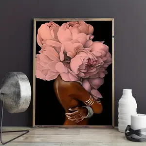1 Count Art Canvas Poster, Flower Head Girl Painting On Canvas, Boho Floral Wall Art Poster, Artwork Wall Painting For Bathroom Bedroom Office Living Room Home Wall Decor, No Frame