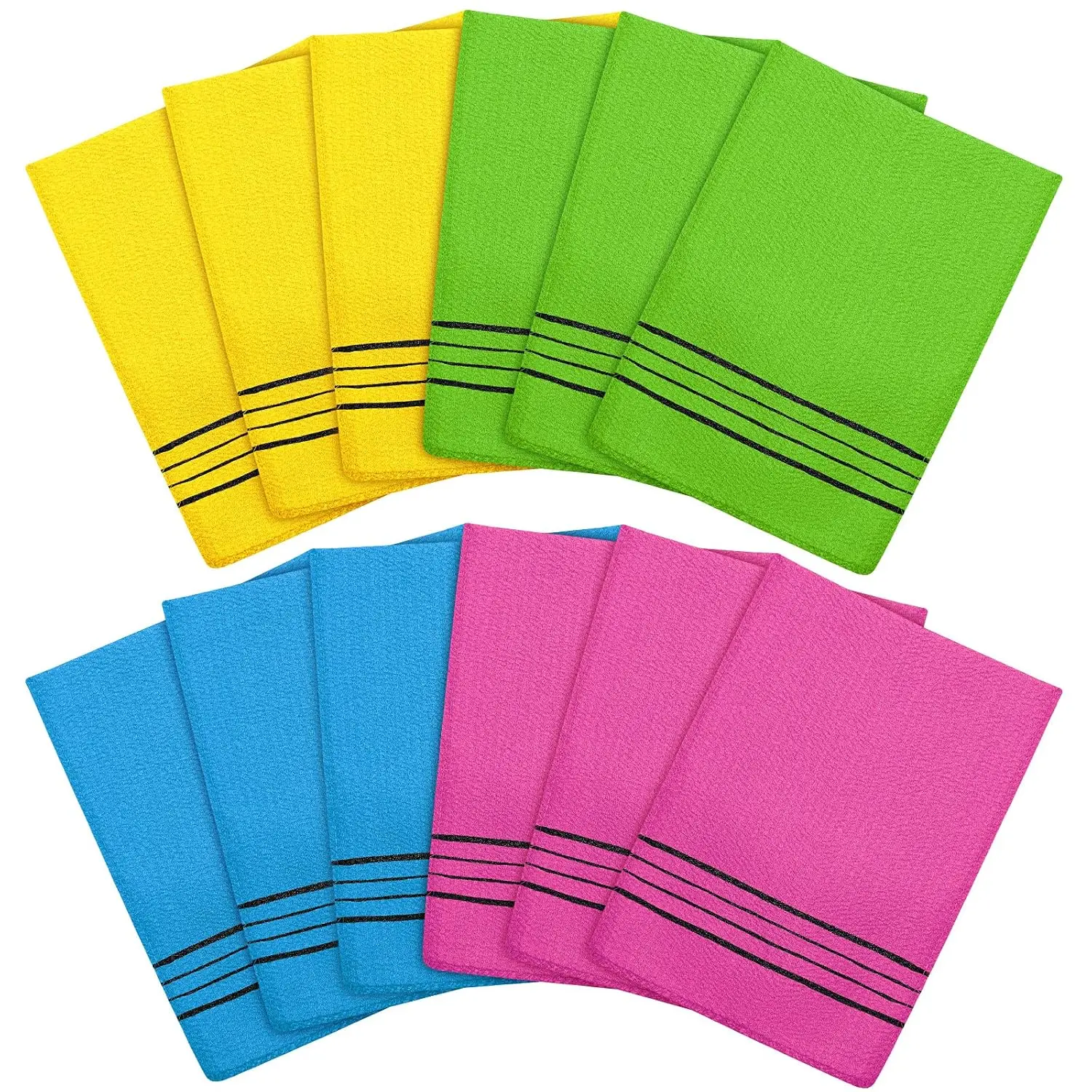 12 Pieces Korean Exfoliating Mitt Glove- (Small,Yellow, Green, Blue, Pink)