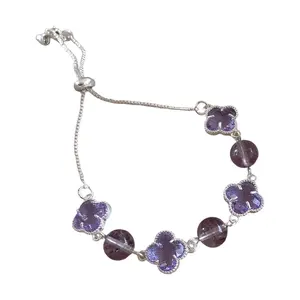 Purple crystal glass bead flower pull-out bracelet, fashionable, sweet, fresh and elegant, light luxury and high-end jewelry