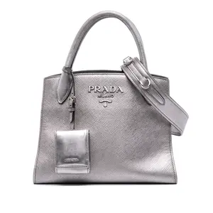 Pre-owned PRADA Leather Travel Bags Monochrome Tote Saffiano with City Calf Small by Rebag