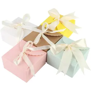 25Pcs/Set Empty Chocolate Boxes for Filling with Bow,Delicate Cardboard Gift Box,Cardboard Folding Box for Parties,Meetings and Birthdays,Christmas Party Gifts,DIY Hand Tools ﻿