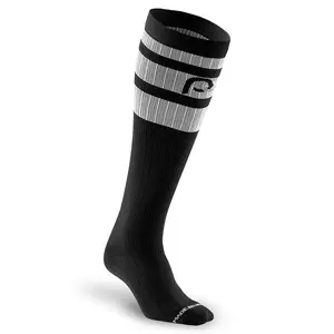 Marathon Black Classic Stripe Knee High Compression Socks for Running Training Gym Unisex Wide-Calf Fit 20-30 mmHg Graduated Compression