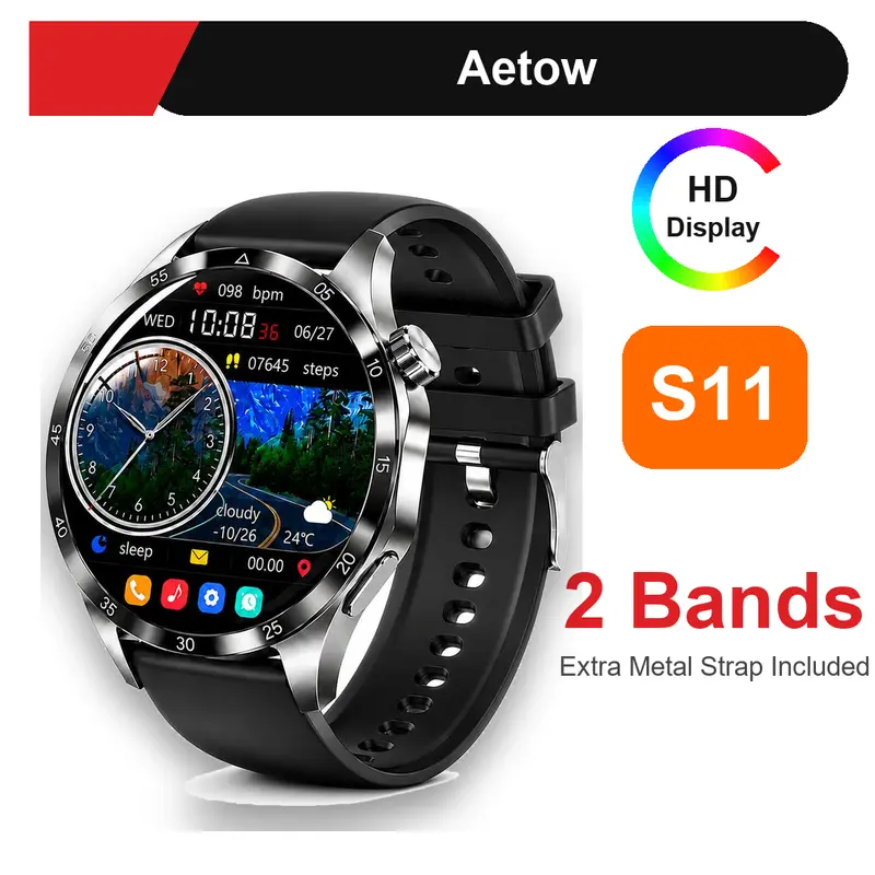 Aetow Men’s Metal Health Tracking Smart Watch - Bluetooth 5.3 HD Phone Call, IP67 Water Resistance, Cycling & Fitness Modes, Heart Rate, Sleep & Calorie Tracker, Message Alerts, Custom Faces, Alarms, Long-Lasting Battery, Music Player, Mens Gift