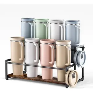 Water Bottle Organizer for Full Stanley Others' Large Tumbler Organization, Pantry Kitchen Organizers Storage for Cup Accessories, Tumbler Cup Lid Organizer Wine Rack - 2 Tier Hold 8