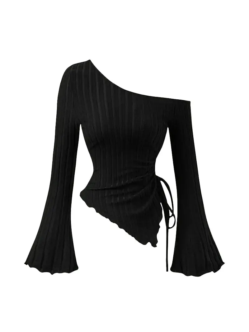 Women's Off-Shoulder Ruched Ribbed Top