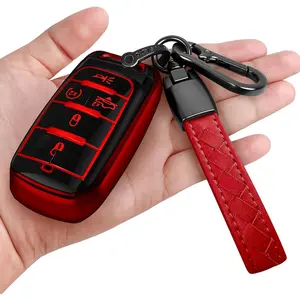 for Dodge Key Fob Cover with Keychain Soft Full Protection Key Shell Key Case Compatible with 2019-2023 Dodge RAM 1500 2500 3500 (Red, 4-5 Buttons)