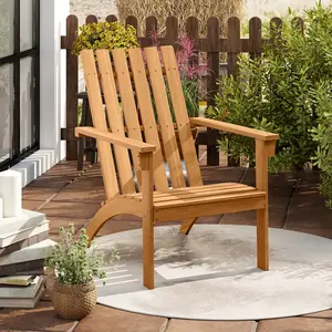 COSTWAY - Acacia Wood Patio Adirondack Chair with Inclined Seat and High Backrest for Porch-Natural
