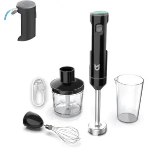 Cordless Hand Blender,  Variable Speed Immersion Blender Rechargeable, with 500ml , 600ml container, Egg Whisk, for Smoothies,   and Soups - Black