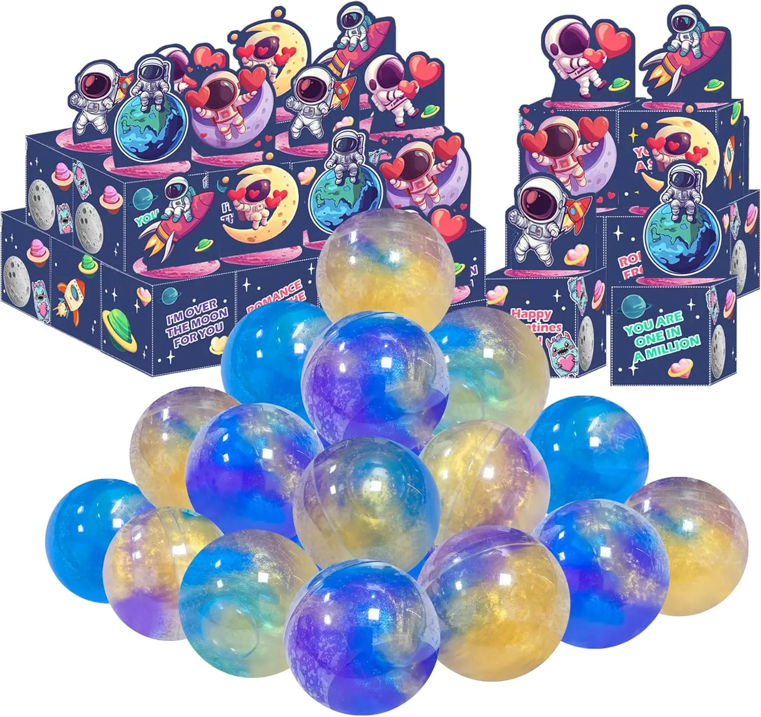 24 Pack Valentine’s Day Slime Gifts for Kids – Galaxy Stress Relief Slime with Greeting Cards, Classroom Exchange Party Favors for Boys & Girls, Valentine Gift Set