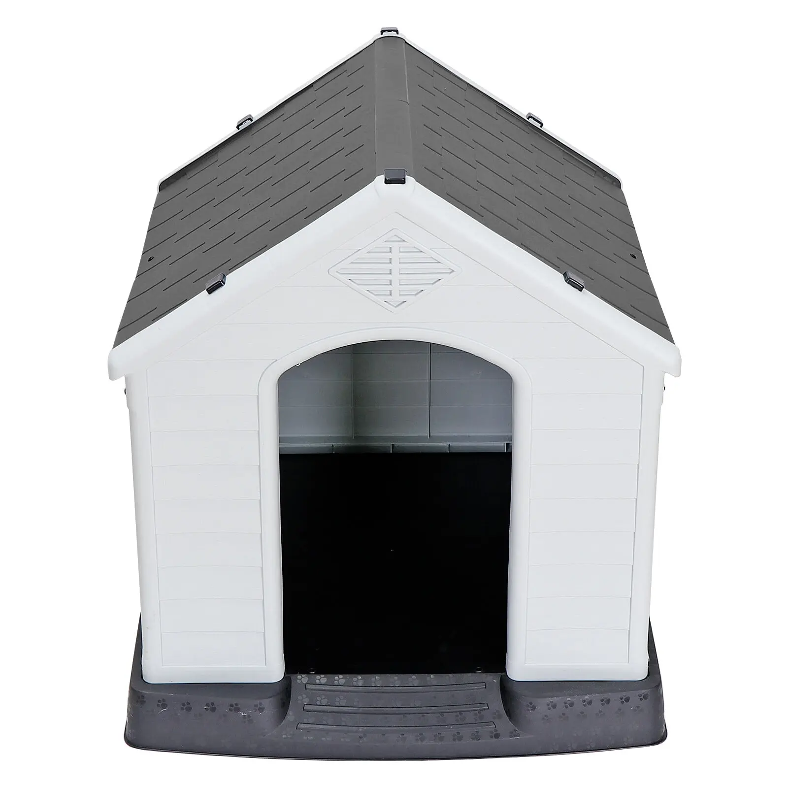 Pet Republic 34'' Waterproof Plastic Large Dog House - Outdoor Kennel with Vented Roof, Thermal Control, Outside Gray Pet Shelter