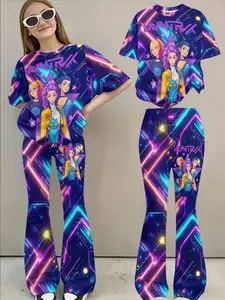 New 3D Anime Print Short Sleeve T-Shirt & Wide Leg Pants Set, Fashionable Casual Two-Piece for All Seasons