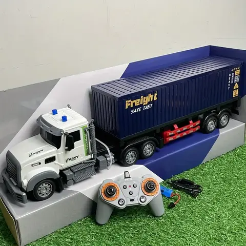 1:24 Giant Size Unisex Remote Control Semi Truck with Container, 23.6" 9-Channel RC Toy for Boys, Openable Transport Lorry, LED Headlights, Rubber Tires, Rechargeable Battery, Lights & Horns, Grips Hardwood/Grass, 23.6" Sandbox Fit, Christmas Gift