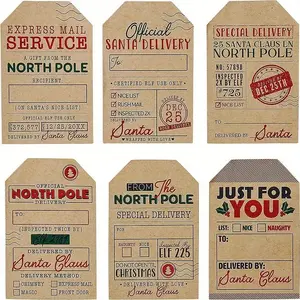 200-Piece Christmas Gift Tags Sticker Roll - Festive Self-Adhesive Present Labels with North Pole & Santa Claus Designs for Holiday Wrapping - Paper Seal Stickers for Xmas & Thanksgiving Packaging