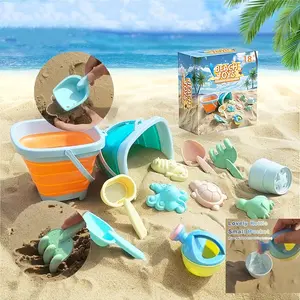 Foldable beach bucket toy set, children's beach bucket shovel mold set, suitable for boys and girls, perfect outdoor beach backyard water play toys Play Sand, excellent summer gift, birthday gift