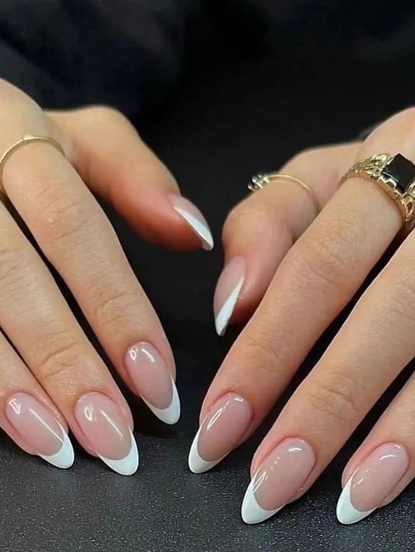 24pcs Long Almond Fake Nails White French Press on Nails Simple Full Cover Detachable Nail Tips