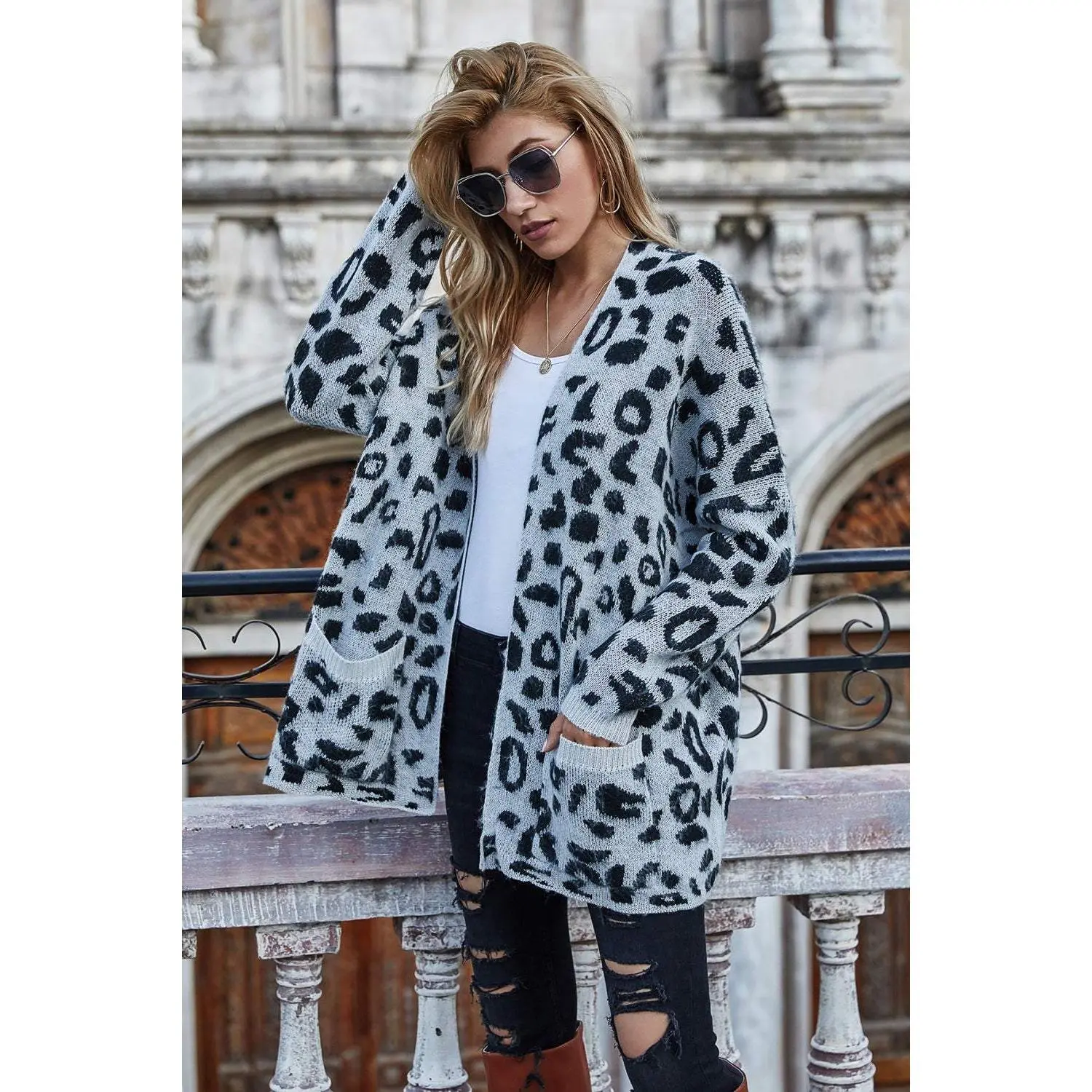 Leopard Longline Cardigan with Pockets