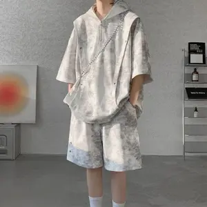 Nylon T-shirts Shorts Suits for Men No Logo Essential Loose Short Quarter Sleeve Summer Clothes Trend Aesthetic Man Sets