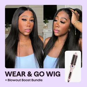 Wavytalk Glueless Human Hair Wig + Blowout Boost Thermal Brush Bundle Easy Install & Daily Styling