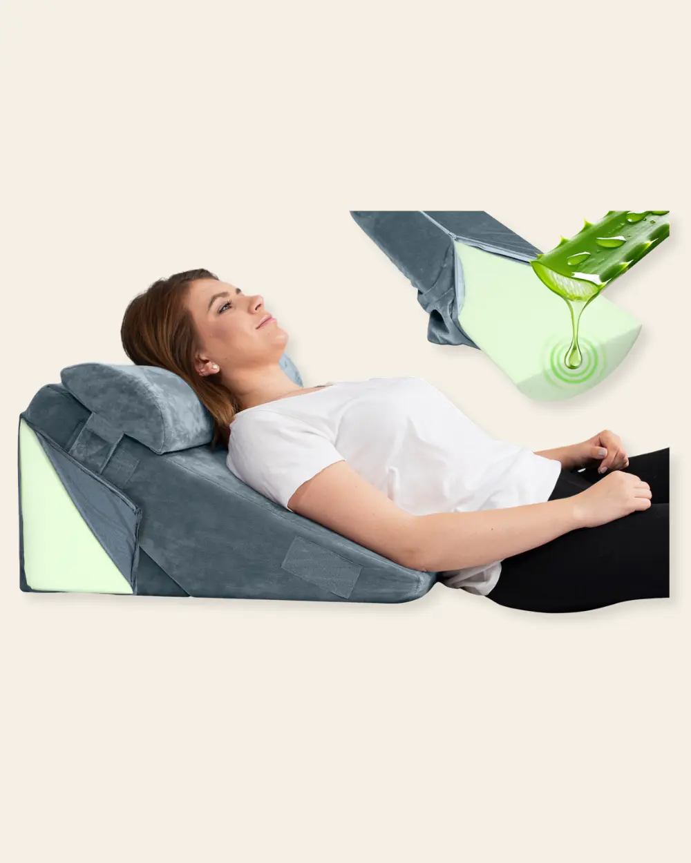 LX6 3-Piece Compact Support for Reading, Rest & Leg Elevation, Wedge Pillow Set, Stone Navy with Aloe Vera