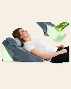 LX6 3-Piece Compact Support for Reading, Rest & Leg Elevation, Wedge Pillow Set, Stone Navy with Aloe Vera