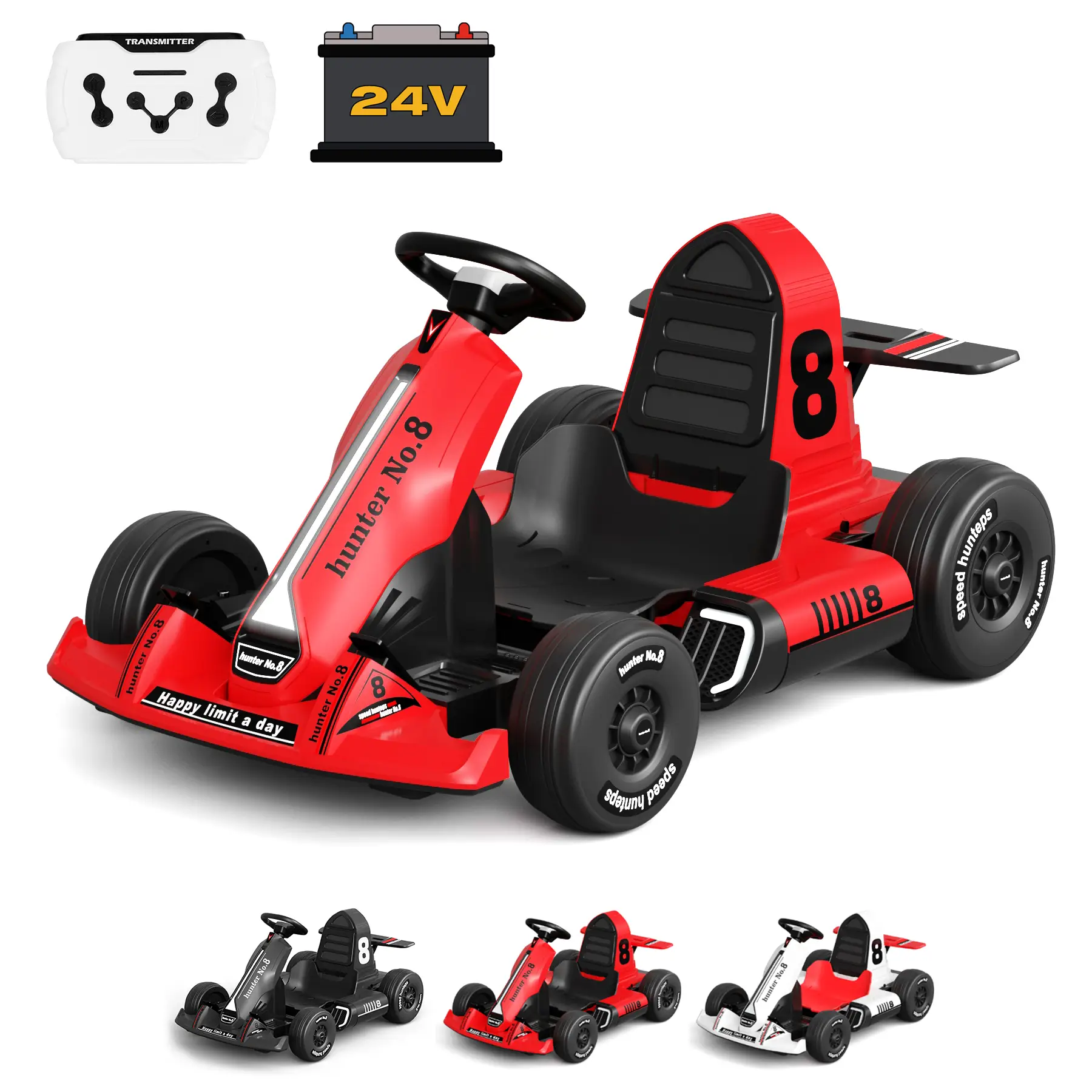 XJD 12V/24V Electric Go Kart for Kids Battery Powered Pedal Go Kart with Remote Control/ LED Lights /USB Bluetooth Steering Wheel Motor Driving Play