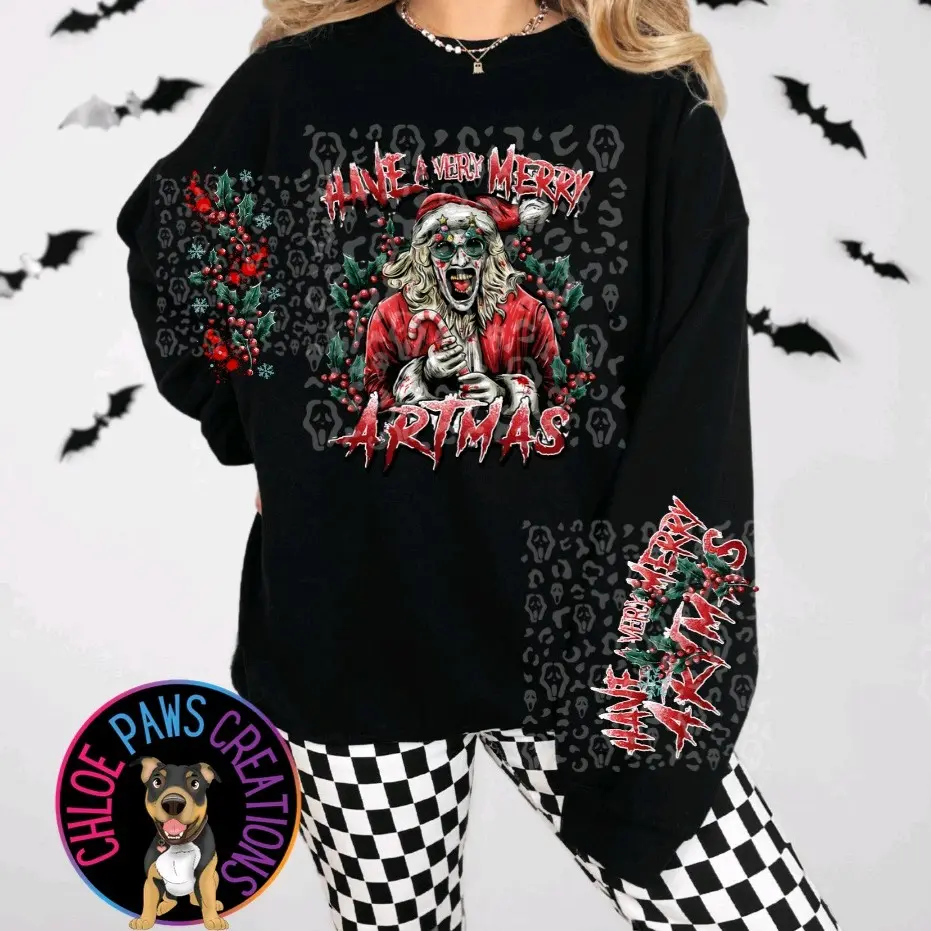 Terrifier Art the Clown Sweatshirt with Spooky Sleeve Design-Unisex Hoodie