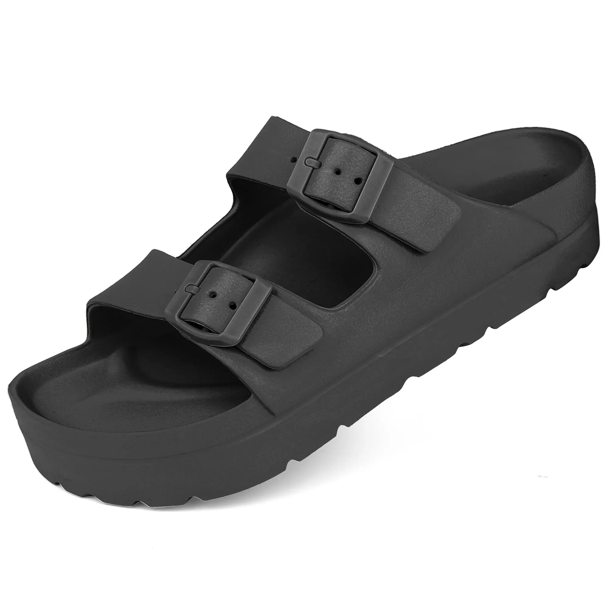 Women's EVA Platform Sandals, Minimalist Chic Slip-On Slides with Arch Support, Ultra-Cushioned Sole and Adjustable Double Buckles
