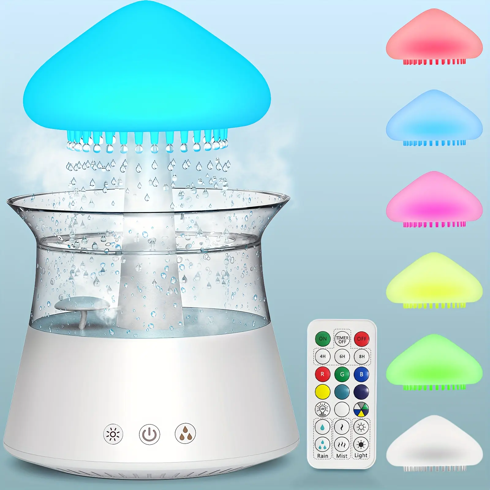Mushroom Cloud Humidifier, Bedroom and Office Desk Drip Humidifier with 7 Colors Atmosphere Light and Timer Settings, Rain Cloud Humidifier, Drip Humidifier with Drip Sound and Remote Control