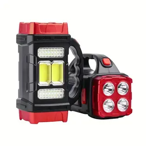 Solar Rechargeable Flashlight, Multi-Mode LED Camping Lantern with Phone Charger, USB/Solar Dual Charging, 4-Head Super Bright Flashlight for Emergency, Hurricane, Hiking, Outdoor