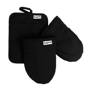 MagMitt Magnetic Oven Mitts - 3 Piece Set (Black Licorice) - 2 MagMitts & 1 MagPad - Heavyweight Cotton Canvas Flexible Silicone Grips Heat Protection Kitchen Essentials