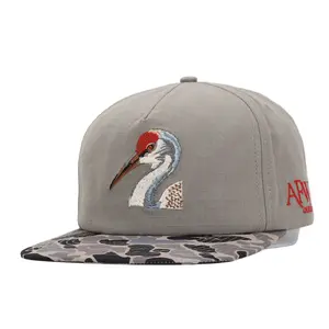 Sandhill Crane Grey Ripstop w Hardwoods II Camo Bill Adjustable Snapback Cap Bird Hunt Hat