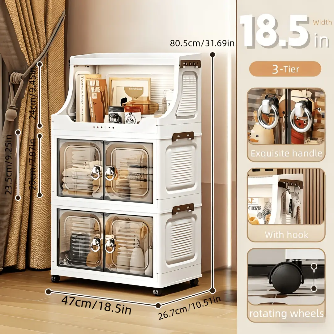 3 tiers (1 shelf + 2 storage bin) + 4 casters