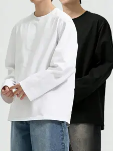 Men's Oversized Long Sleeve T-Shirt 2 Pack with Simple Color Graphic Design, Relaxed Dropped Shoulder Cut for Casual Spring Style