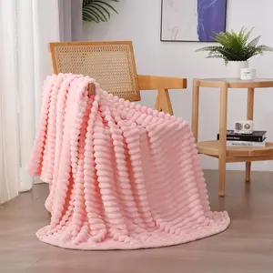 Valentines Day Decorations Light Pink Fleece Throw Blanket 50"x60" for Couch Sofa Bed,Super Soft Cozy Plush Microfiber Flannel Blanket with Stripes Design Lightweight for Adults,Woman,Girls Gifts