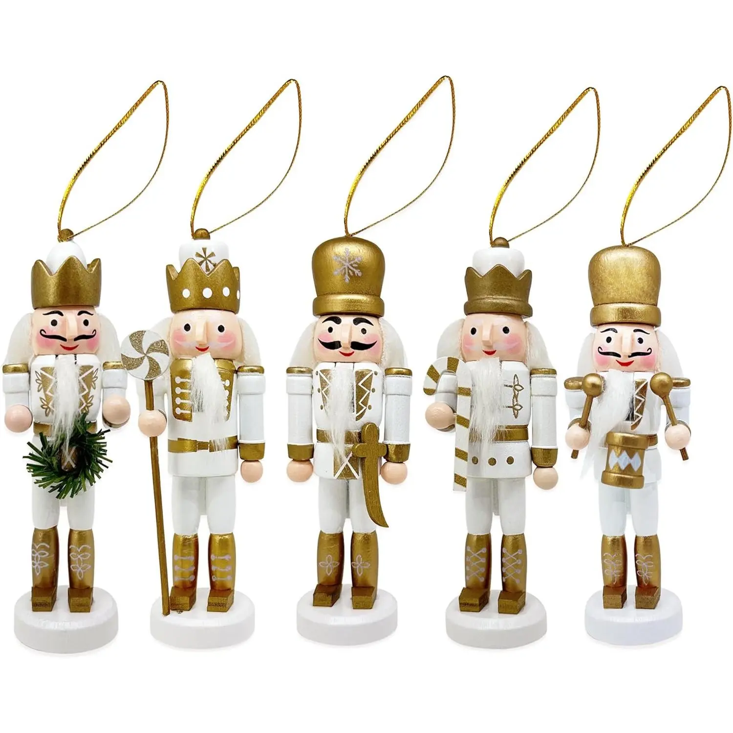 5PCS Small Wooden Nutcrackers Set, Decorative Mini Christmas Tree Decor Hanging Ornaments for Xmas Festival Party, No Excess Bulk Gold Home & Festive Supplies