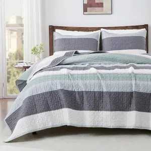 Stripe Set Cal King(104x112 Inch), 3 Pieces (1 Striped and 2 Pillowcases) Patchwork Bedspread Coverlet Set, Lightweight Soft Microfiber Quilted Bedding Set