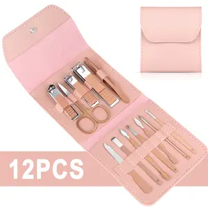 12 Set Mini Nail Clipper Kit Professional Manicure Kit Bulk Stainless Steel Manicure Set Bulk with Portable Travel Case, Complete Nail Care Pedicure Tools for Women Men Home Salon Use