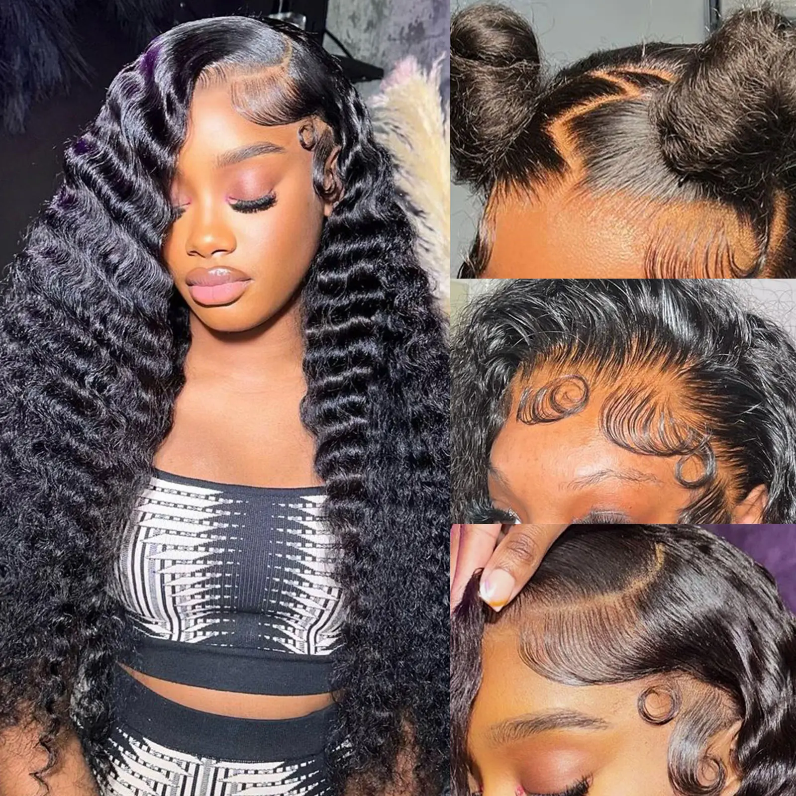26 Inch Glueless Lace Front Wig 250% Density Human Hair Deep Wave Deep Wave Human Hair HD Lace Front Wigs 250% High Density  main image 2