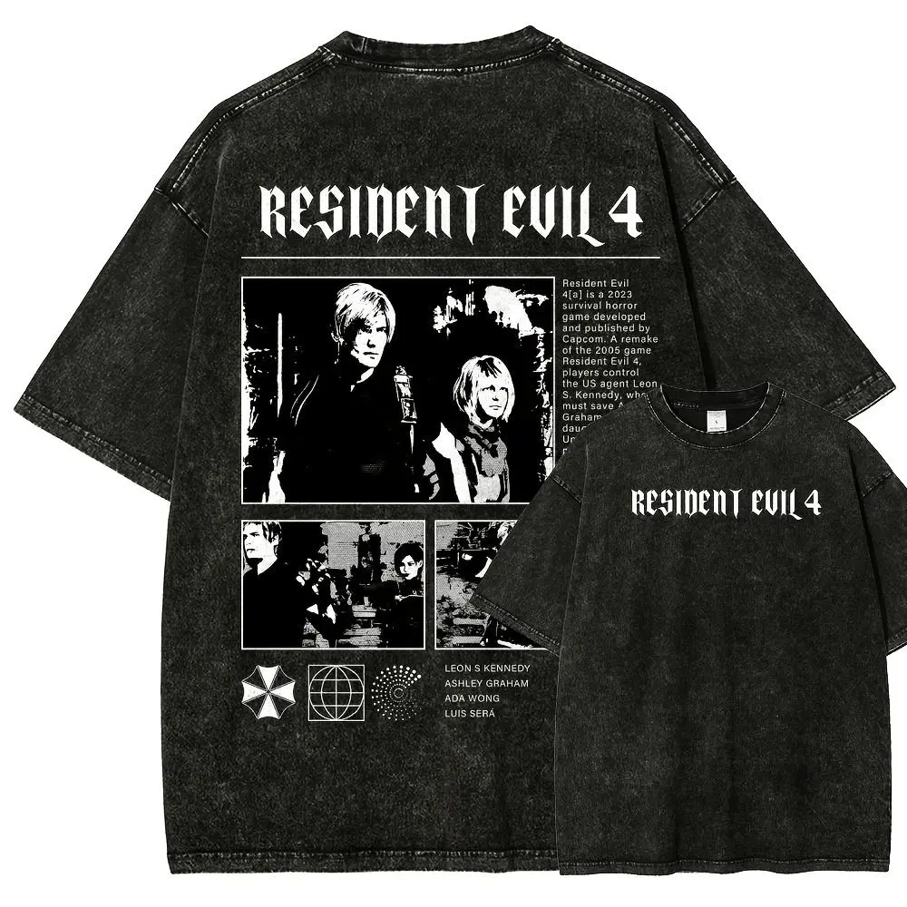 Men's Resident Evil Washed Festive Vintage Custom Dark Humor Crewneck Short-Sleeve T-Shirt - Unisex Fit, Figure-Flattering Style 52, Round Neck