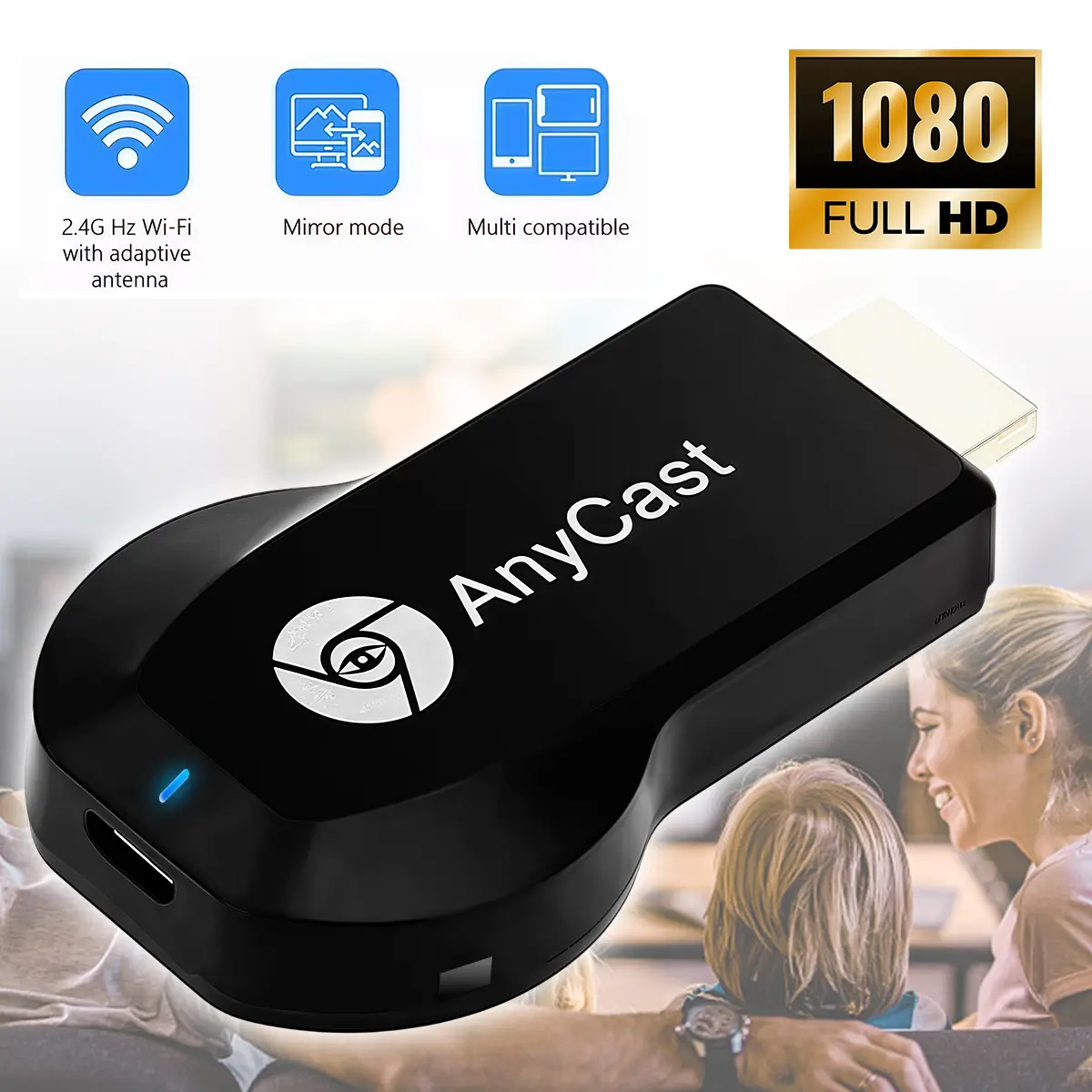 Wireless HDMI Transmitter Plug and Play No Driver, 2.4G Stable Rock-Solid Connection Lossless Audio Cast for iOS Android Mac Windows All Phones Tablets Laptops Streaming Stick Screen Mirroring Adapter