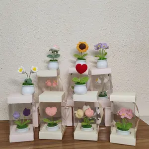 Crochet Flowers Cute Potted Flower, Gift for Birthday, Teacher's Day, Graduation, Anniversary, Christmas, Valentines, Decor for Car Dashboard,Home Office Decoration