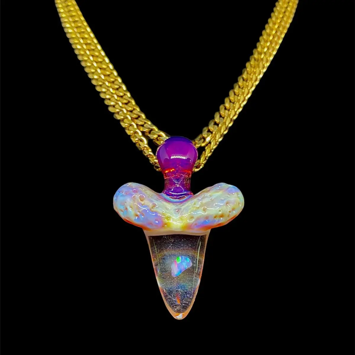 Sculpted lemon shark tooth pendant w/ opal