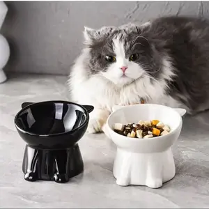 New Cat Food Bowl & Drinking Water Bowl with Slanted Rim and Tall Legs Pet Dog Food Bowl with Neck Protection and Anti-Spill Design