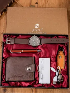 Men's Watch Set with Wallet, 1000mah Power Bank, Data Cable, Pen, High-End Business Gift Box, Artificial Leather, All Seasons