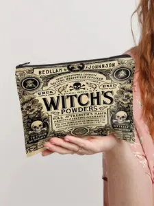 Witch's Powders Makeup Bag, Makeup Pouch – Vintage Occult Magic Accessories Organizer for Gifts (Birthday, Halloween, Christmas, Thank You) – Perfect for Her, Friends, Witchy Lovers & Yourself – Holds Cosmetics, Chargers, Snacks, Tools