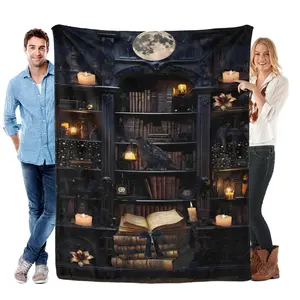 Retro bookshelf pattern throw blankets, bedroom decorations, soft and comfortable throw blankets for sofas, warm sleeping mats. Suitable for home offices, travel, camping. Ideal gifts for book lovers, for holidays or birthdays.