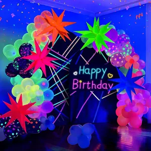 Glow Neon UV Balloons Kit Foil Star Cone Balloons for Blacklight Birthday Party Decorations Set!