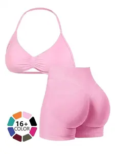 New Women's Sports Yoga Stretchy Suit Set High-Waisted Tight Shorts and Tank Top Summer Running Fitness Gym Training Preferred