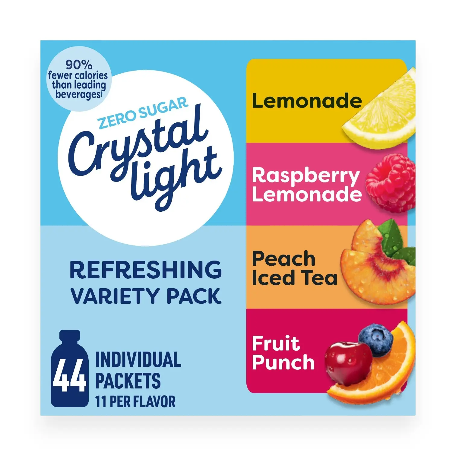 Crystal Light Variety Pack, 44 Drink Mix Packets, Lemonade, Raspberry Lemonade, Peach Iced Tea and Fruit Punch